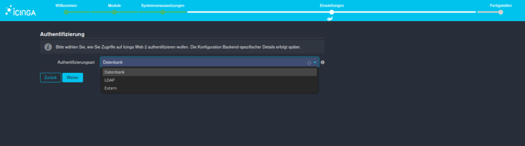 Für die Installation von Icinga DB-Web auf Ubuntu 24.04 legst du nun die Authentifizierungsmethode fest.
