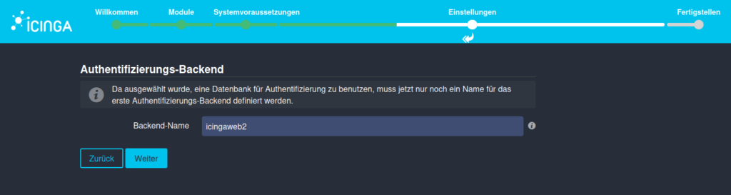 Nun erfolgt die Authentifizierung im Backends in Icingaweb.