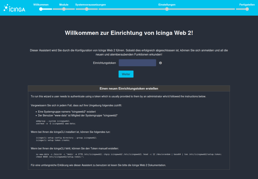 In diesem Schritt zur Installation von Icingaweb und IcingaDB Web auf RHEL 10.1 gibst du den Token in die Oberfläche ein.