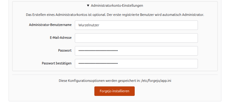 Lege unter „Administratorkonto-Einstellungen“ direkt dein Administratorkonto an.